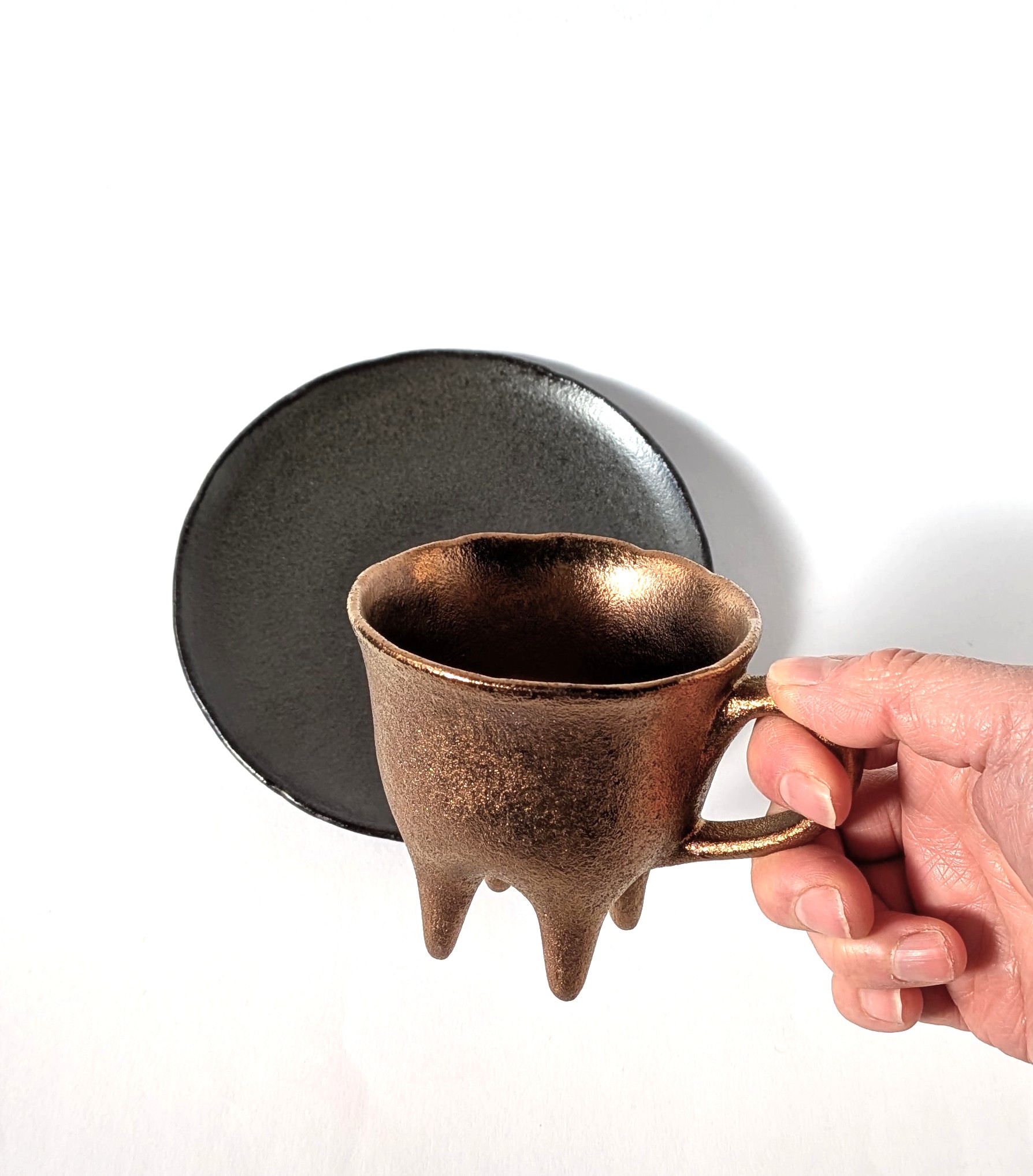 四足　銅　珈琲碗皿